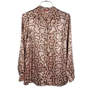 Guess Bold : Neutral Beige Brown Snake Print Button-Up Satin Blouse Y2K Vibe : S